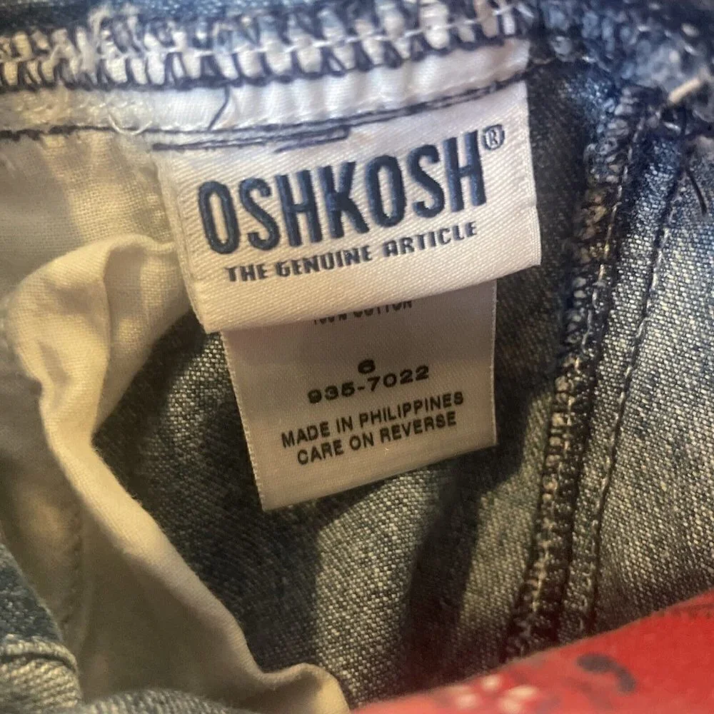 Vintage OshKosh Floral Denim Skirtall Jumper Girls 6 Flag Embroidery July 4th